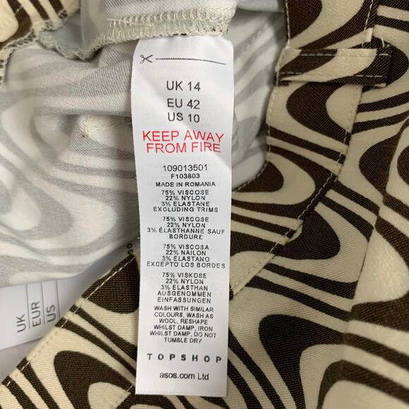 New Top Shop Pants Bengaline Flare Wavy Print Stretchy High Rise Women's 10 - Picture 11 of 11